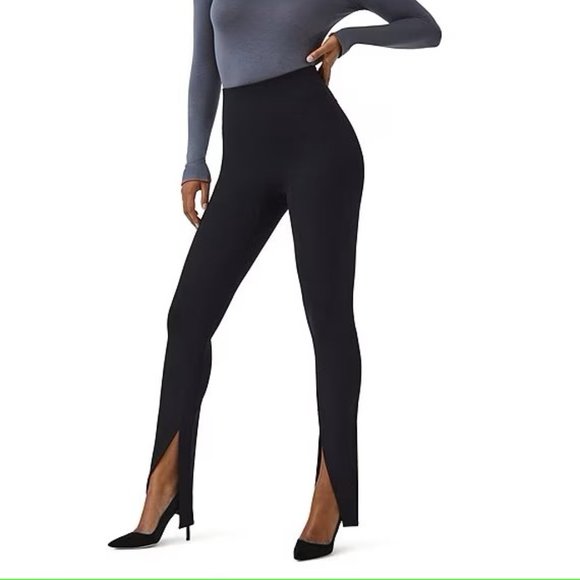 Spanx Leather-Like Front Slit Skinny Pants Medium Black - Picture 1 of 3